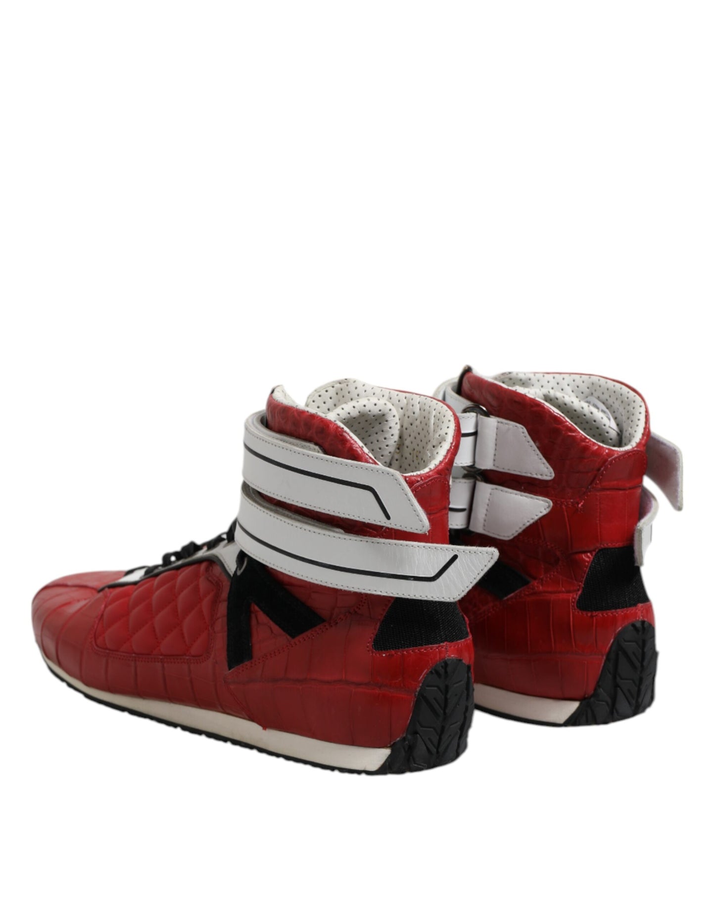 Dolce &amp; Gabbana Red Quilted Leather Lace Up Sneakers Shoes
