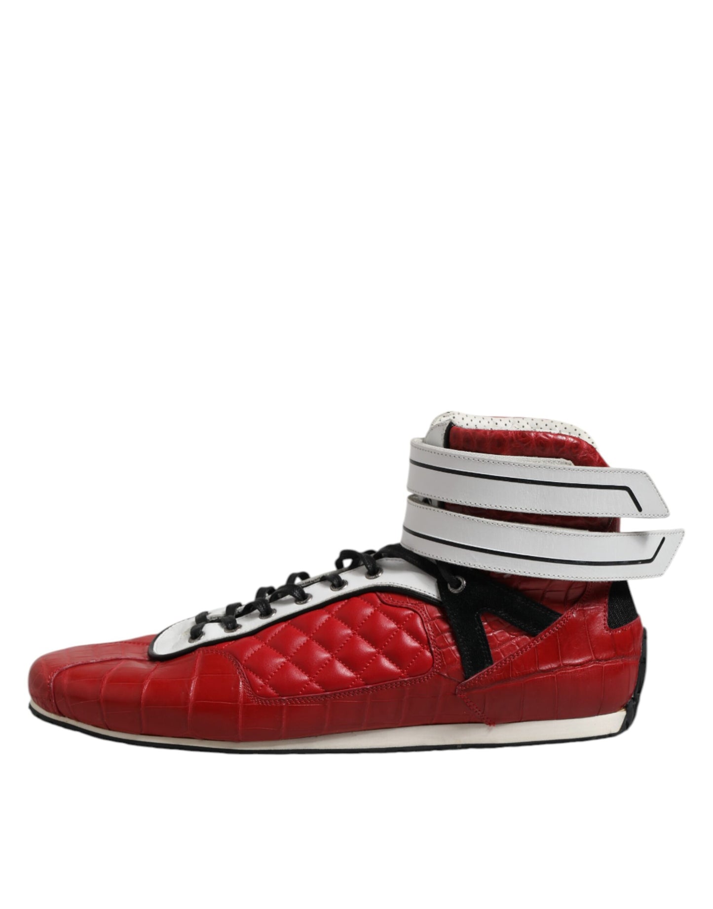 Dolce &amp; Gabbana Red Quilted Leather Lace Up Sneakers Shoes