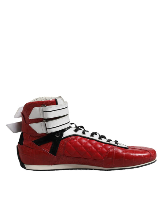 Dolce &amp; Gabbana Red Quilted Leather Lace Up Sneakers Shoes