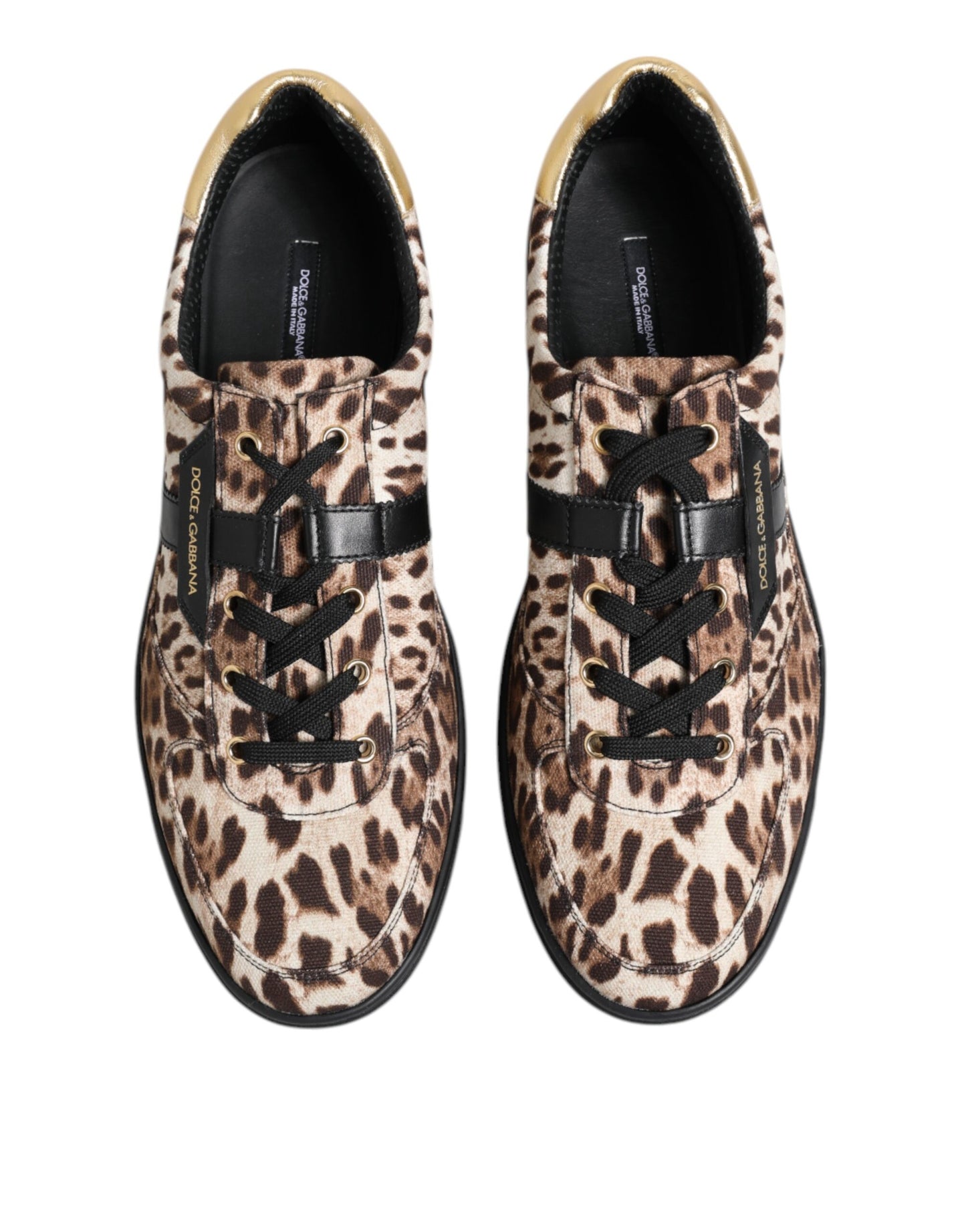 Dolce &amp; Gabbana Brown Leopard Logo Print Cotton Sneakers Shoes