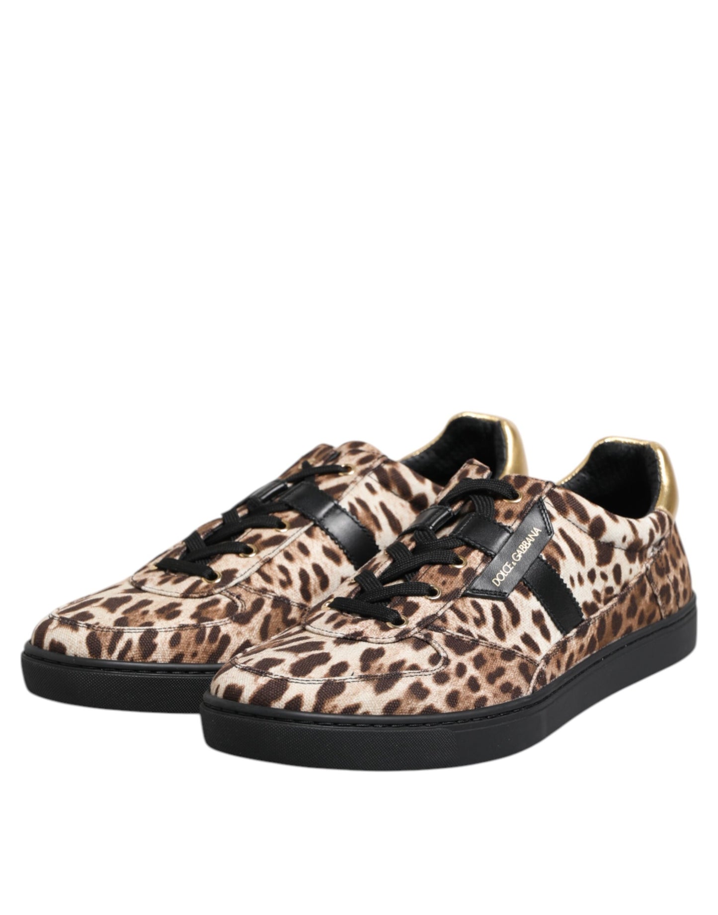 Dolce &amp; Gabbana Brown Leopard Logo Print Cotton Sneakers Shoes