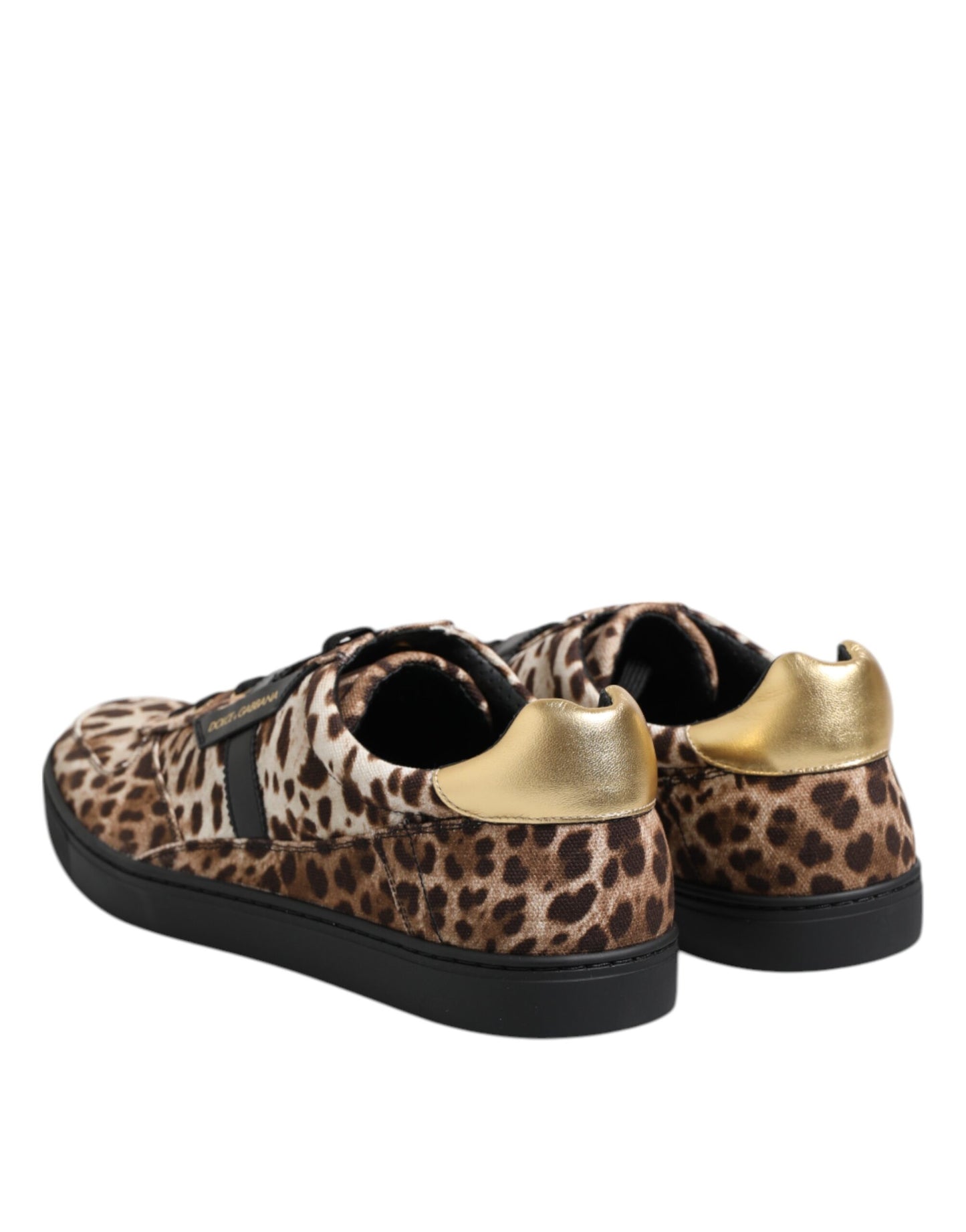 Dolce &amp; Gabbana Brown Leopard Logo Print Cotton Sneakers Shoes