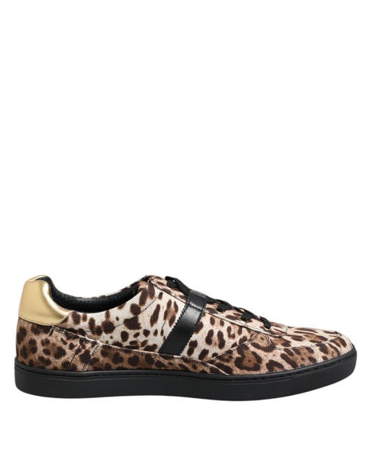 Dolce &amp; Gabbana Brown Leopard Logo Print Cotton Sneakers Shoes