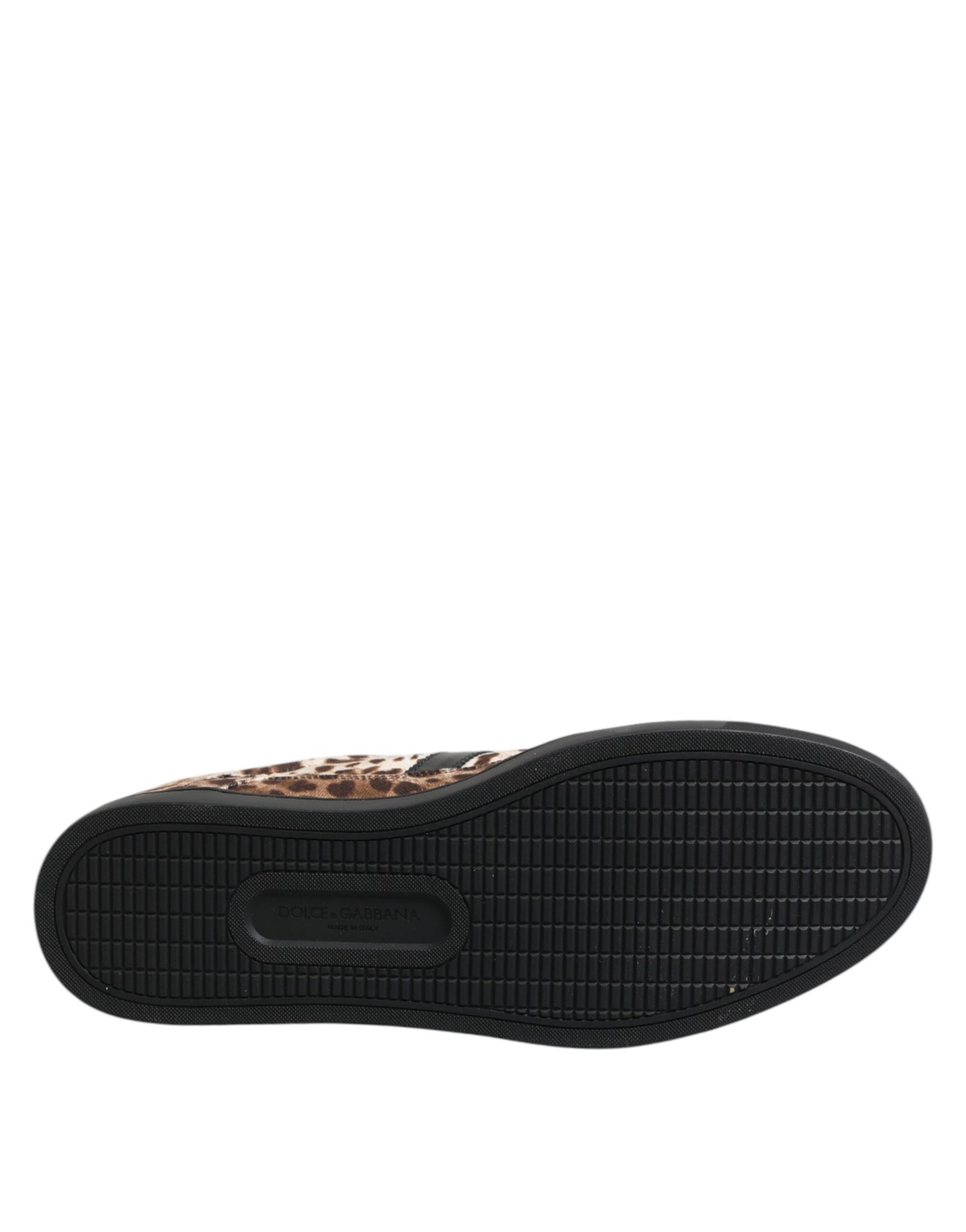Dolce &amp; Gabbana Brown Leopard Logo Print Cotton Sneakers Shoes