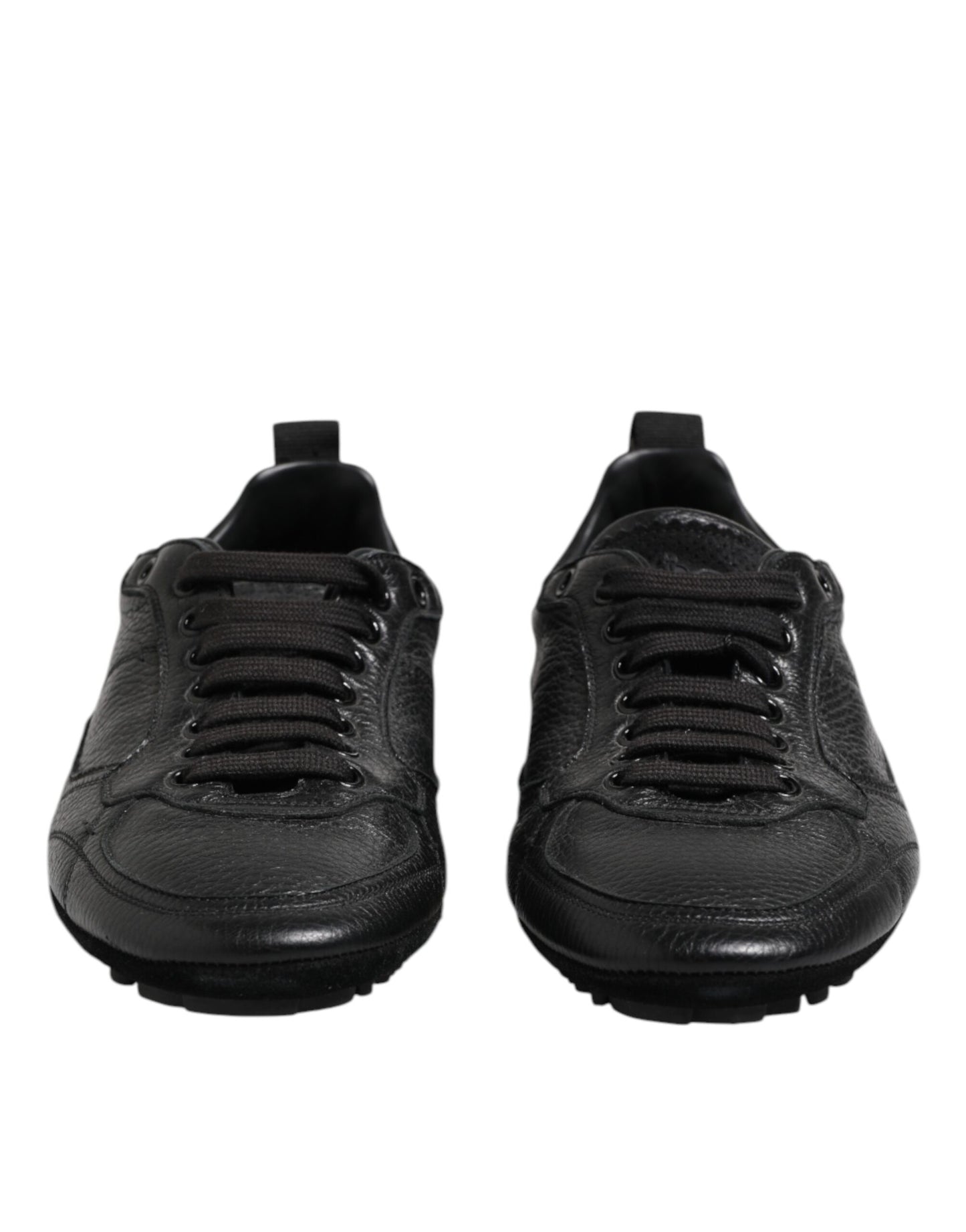 Dolce &amp; Gabbana Black Leather Lace Up Low Top Sneakers Shoes