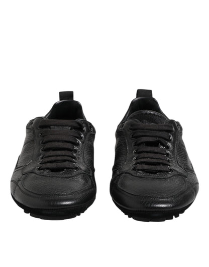 Dolce &amp; Gabbana Black Leather Lace Up Low Top Sneakers Shoes