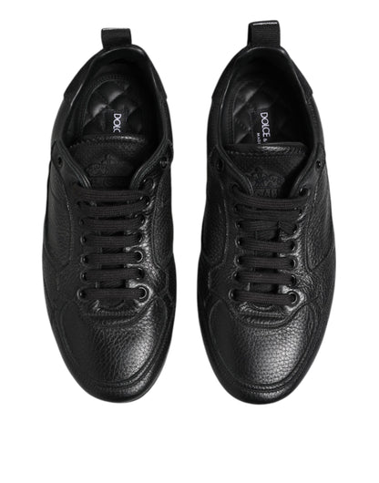 Dolce &amp; Gabbana Black Leather Lace Up Low Top Sneakers Shoes