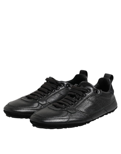 Dolce &amp; Gabbana Black Leather Lace Up Low Top Sneakers Shoes