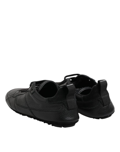 Dolce &amp; Gabbana Black Leather Lace Up Low Top Sneakers Shoes
