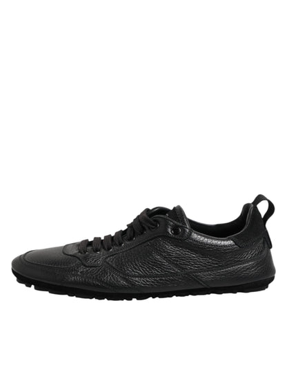 Dolce &amp; Gabbana Black Leather Lace Up Low Top Sneakers Shoes