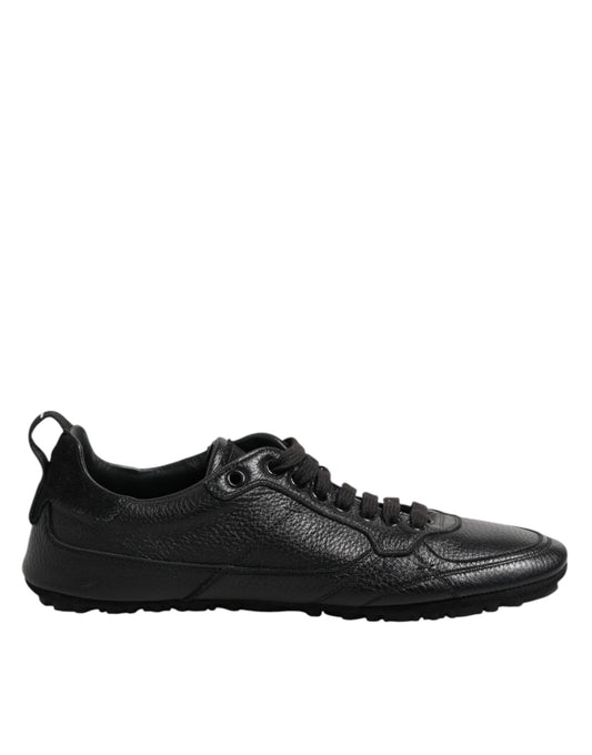 Dolce &amp; Gabbana Black Leather Lace Up Low Top Sneakers Shoes