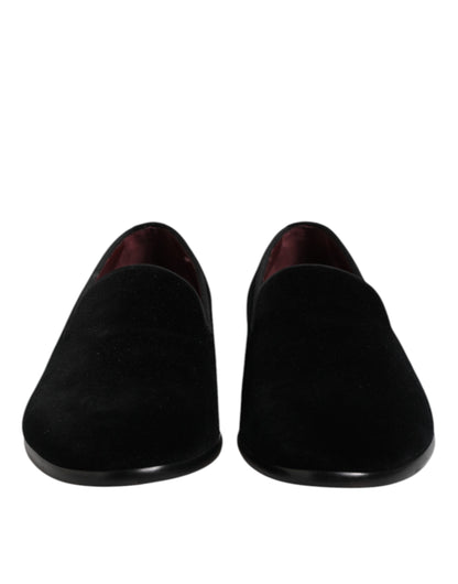 Dolce &amp; Gabbana Black Velvet Slip On Loafers Formal Shoes