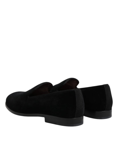 Dolce &amp; Gabbana Black Velvet Slip On Loafers Formal Shoes