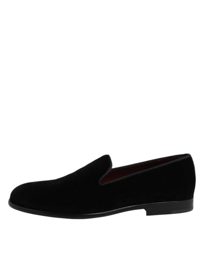 Dolce &amp; Gabbana Black Velvet Slip On Loafers Formal Shoes
