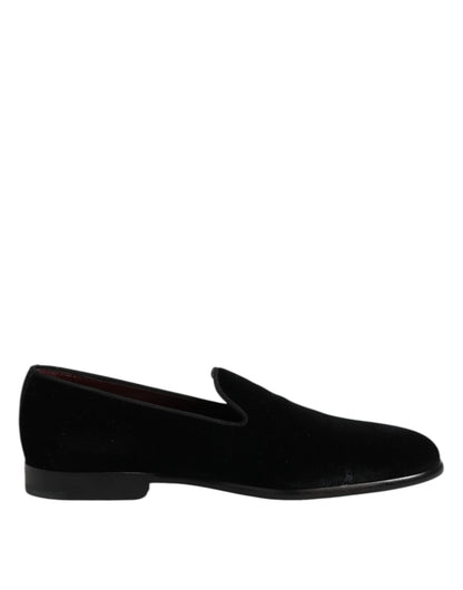 Dolce &amp; Gabbana Black Velvet Slip On Loafers Formal Shoes
