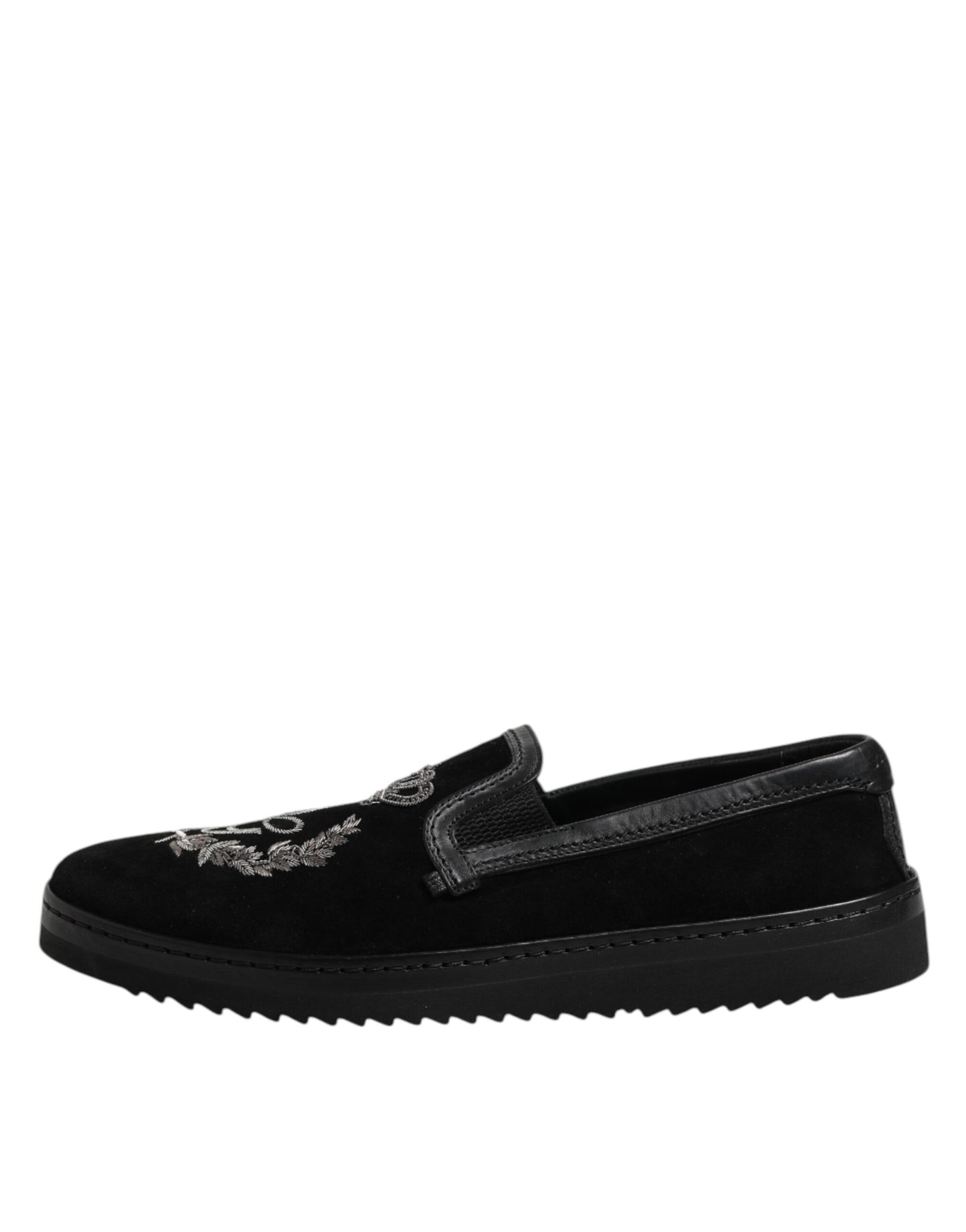 Dolce &amp; Gabbana Black Embroidered Crown Loafers Shoes