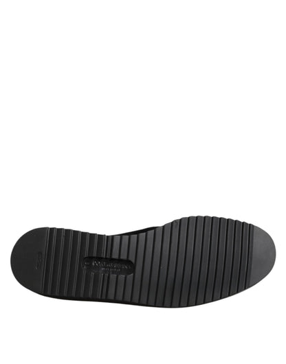 Dolce &amp; Gabbana Black Embroidered Crown Loafers Shoes