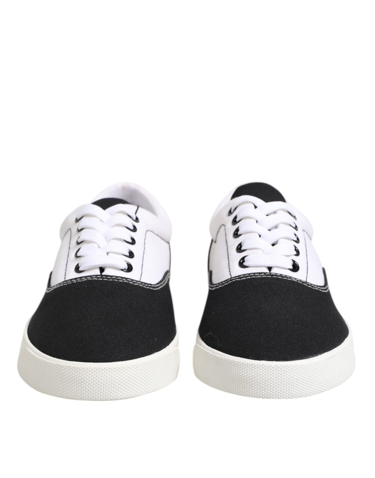 Dolce &amp; Gabbana Black Cotton Canvas Lace Up Men Sneakers Shoes