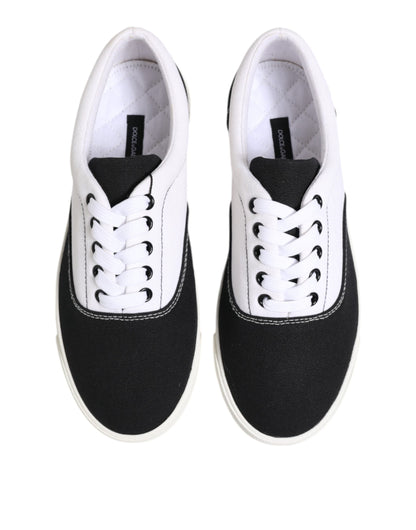 Dolce &amp; Gabbana Black Cotton Canvas Lace Up Men Sneakers Shoes
