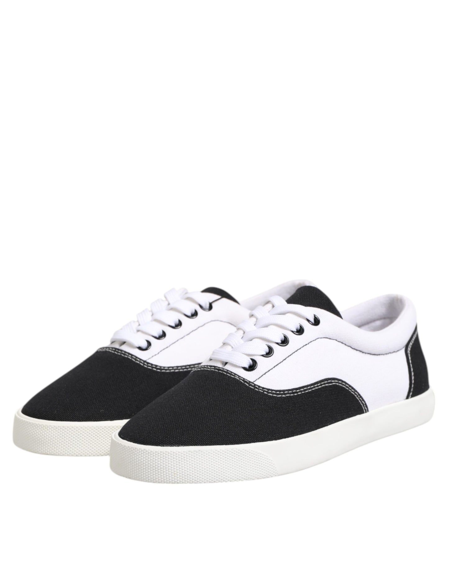 Dolce &amp; Gabbana Black Cotton Canvas Lace Up Men Sneakers Shoes
