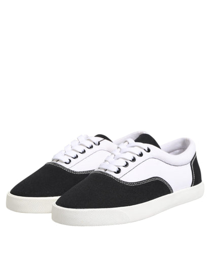 Dolce &amp; Gabbana Black Cotton Canvas Lace Up Men Sneakers Shoes