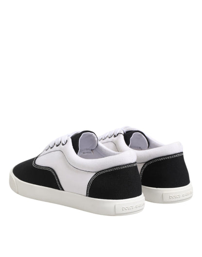 Dolce &amp; Gabbana Black Cotton Canvas Lace Up Men Sneakers Shoes
