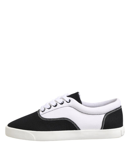 Dolce &amp; Gabbana Black Cotton Canvas Lace Up Men Sneakers Shoes