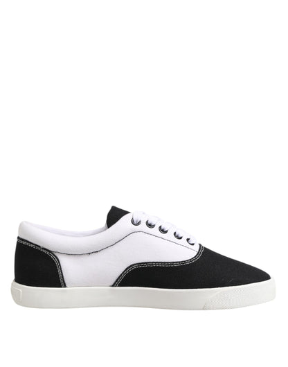 Dolce &amp; Gabbana Black Cotton Canvas Lace Up Men Sneakers Shoes