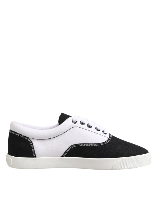 Dolce &amp; Gabbana Black Cotton Canvas Lace Up Men Sneakers Shoes