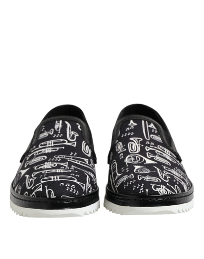 Dolce &amp; Gabbana Black Slip On Printed Men Loafers Shoes