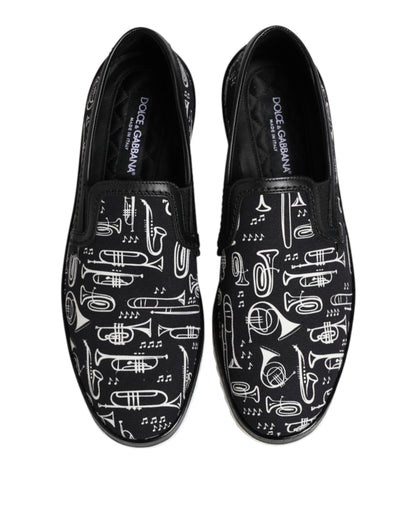 Dolce &amp; Gabbana Black Slip On Printed Men Loafers Shoes