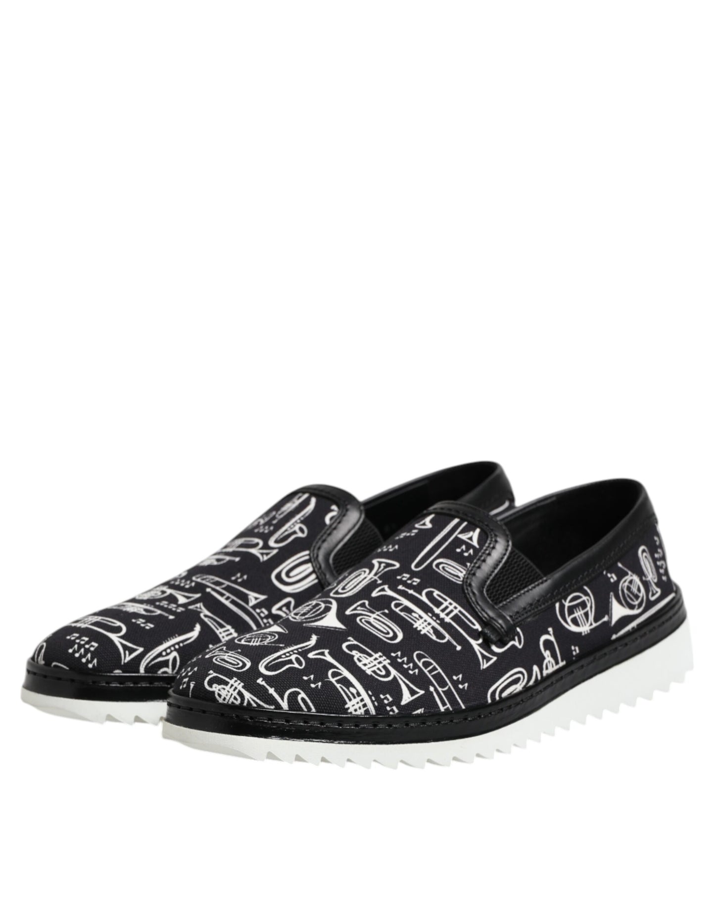 Dolce &amp; Gabbana Black Slip On Printed Men Loafers Shoes