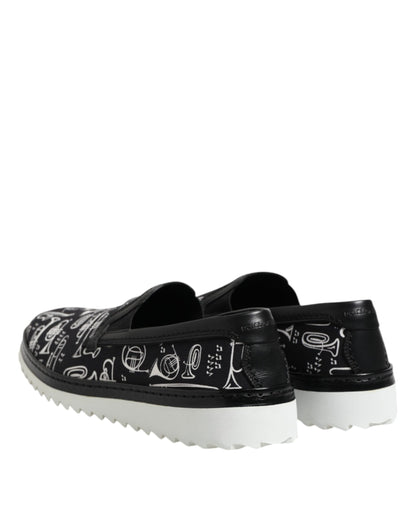 Dolce &amp; Gabbana Black Slip On Printed Men Loafers Shoes