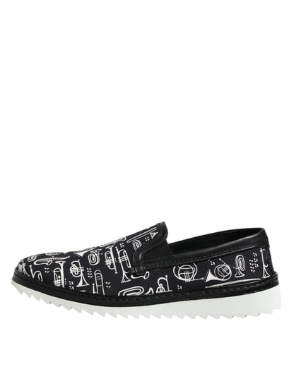 Dolce &amp; Gabbana Black Slip On Printed Men Loafers Shoes