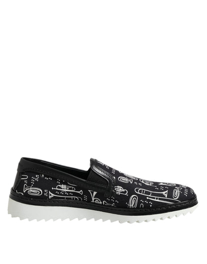 Dolce &amp; Gabbana Black Slip On Printed Men Loafers Shoes