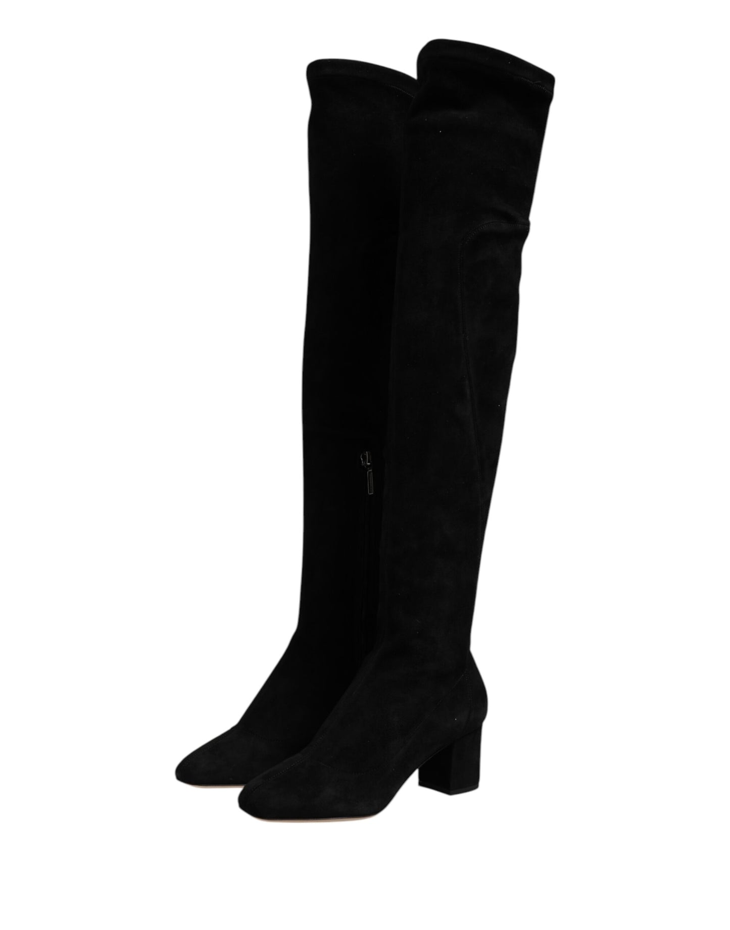 Dolce &amp; Gabbana Black Suede Leather Knee High Boots Shoes