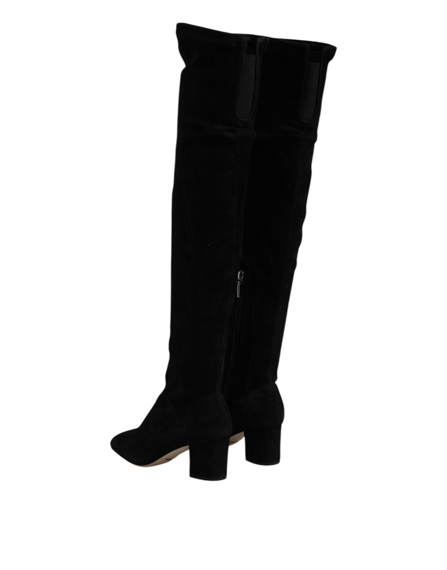 Dolce &amp; Gabbana Black Suede Leather Knee High Boots Shoes