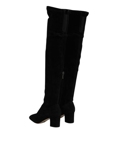 Dolce &amp; Gabbana Black Suede Leather Knee High Boots Shoes