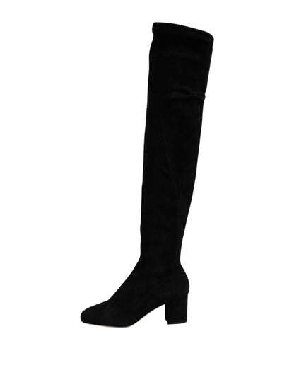 Dolce &amp; Gabbana Black Suede Leather Knee High Boots Shoes