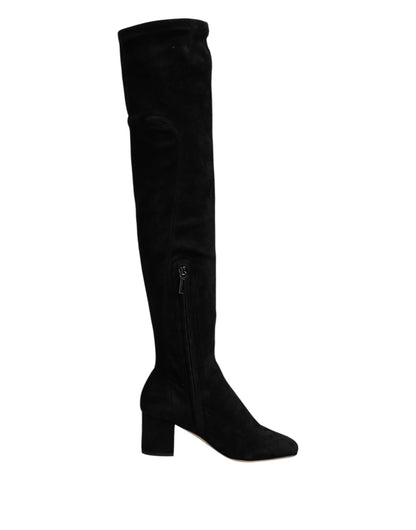 Dolce &amp; Gabbana Black Suede Leather Knee High Boots Shoes