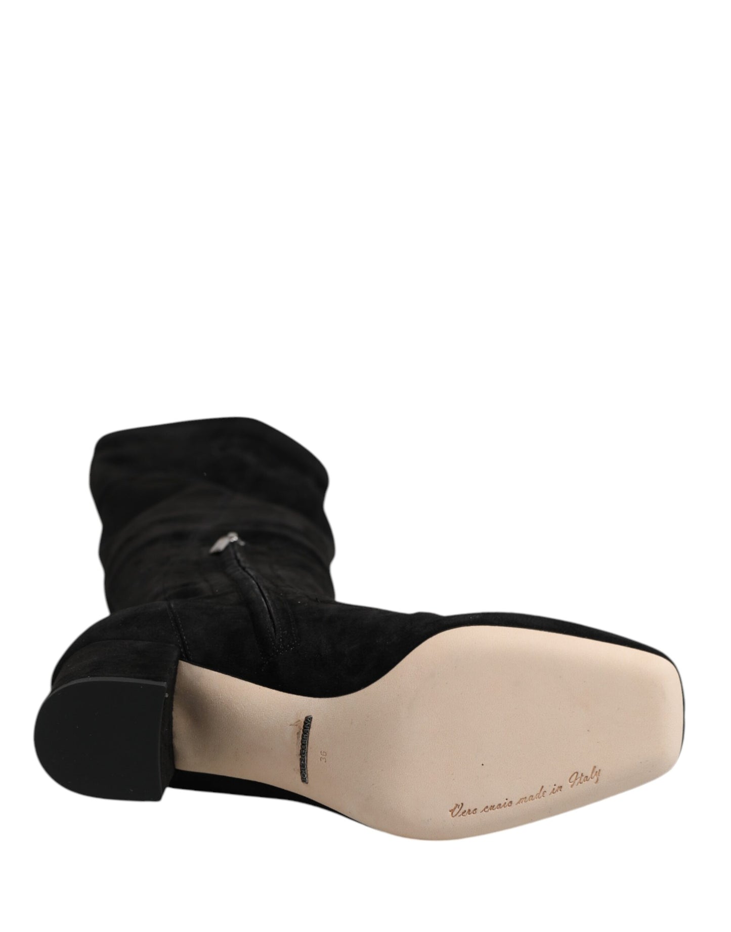 Dolce &amp; Gabbana Black Suede Leather Knee High Boots Shoes