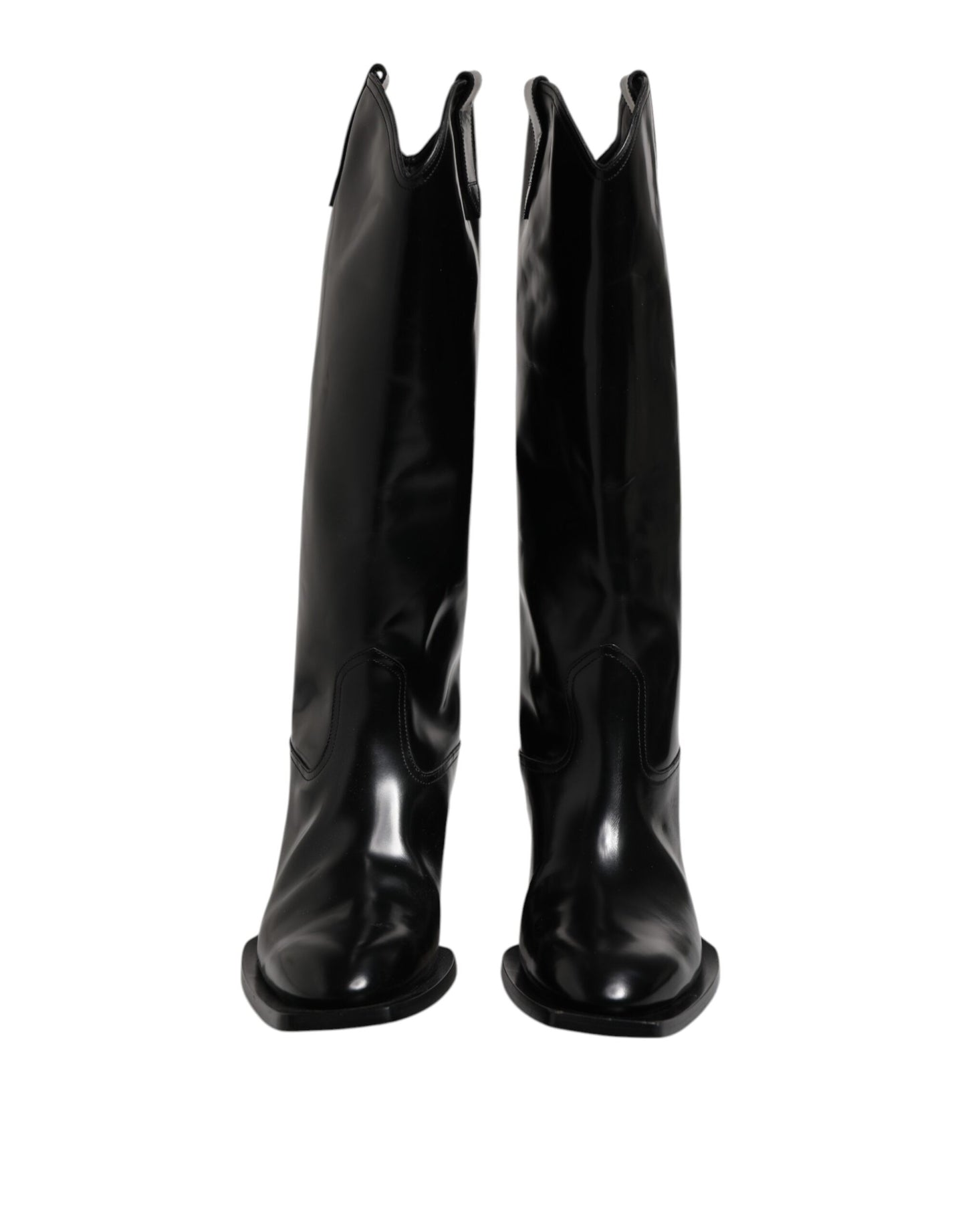 Dolce &amp; Gabbana Black Calfskin Leather Logo High Boots Shoes