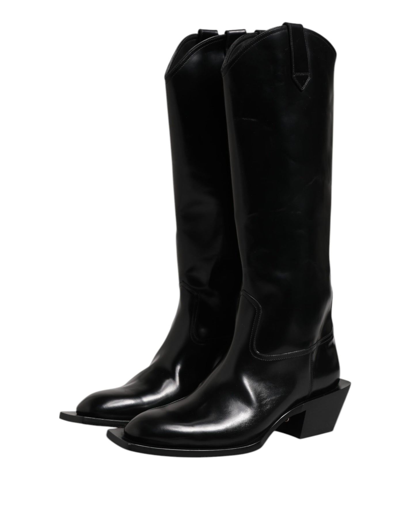 Dolce &amp; Gabbana Black Calfskin Leather Logo High Boots Shoes