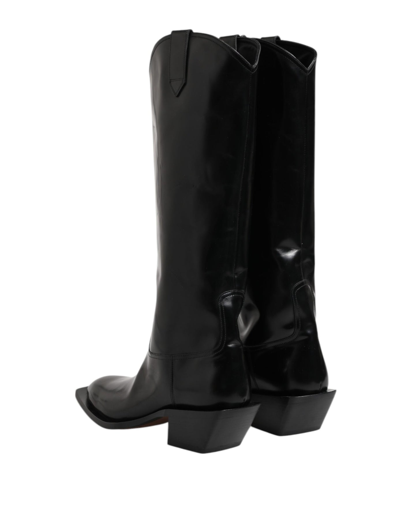 Dolce &amp; Gabbana Black Calfskin Leather Logo High Boots Shoes