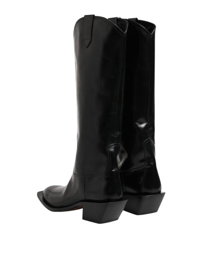 Dolce &amp; Gabbana Black Calfskin Leather Logo High Boots Shoes
