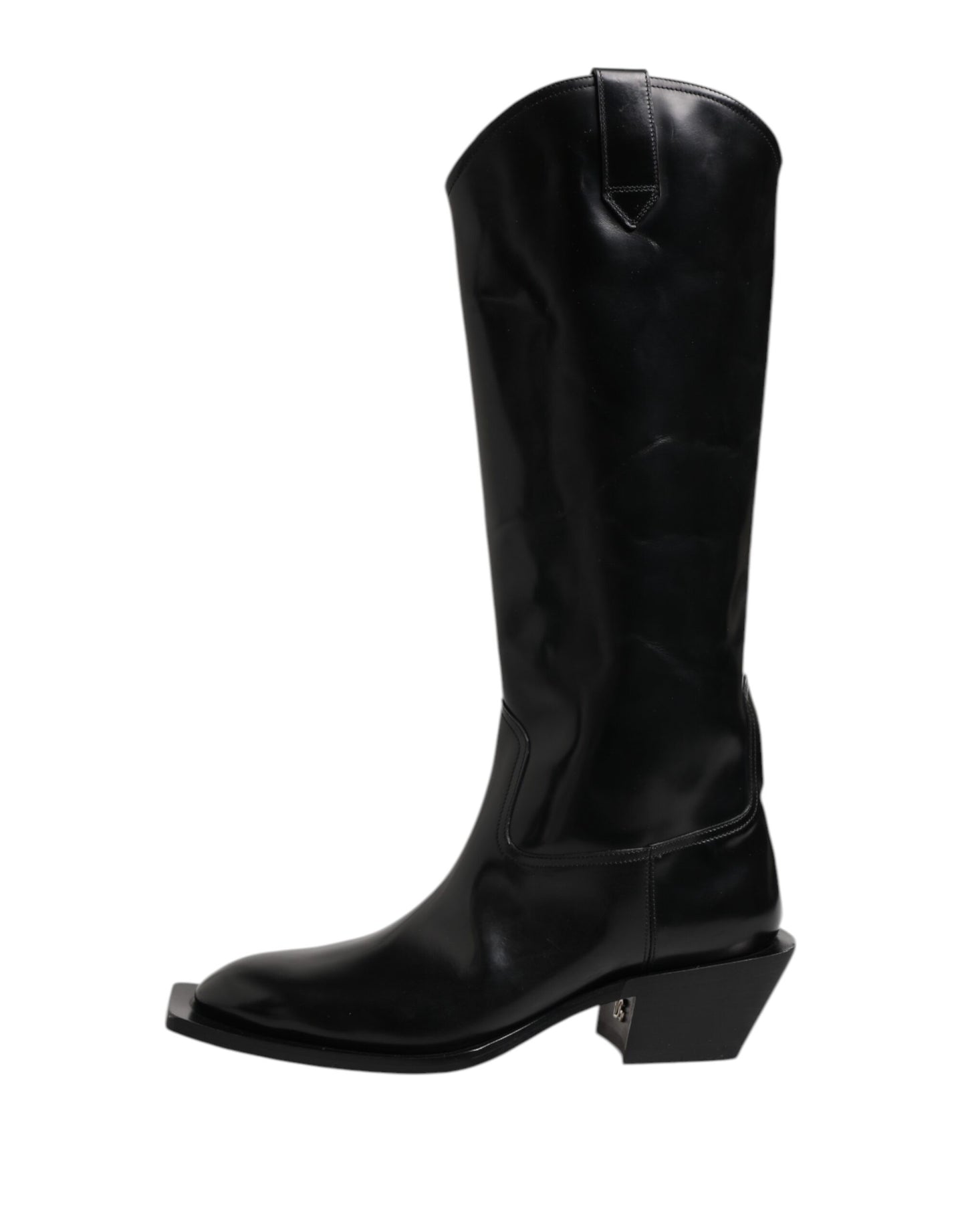 Dolce &amp; Gabbana Black Calfskin Leather Logo High Boots Shoes