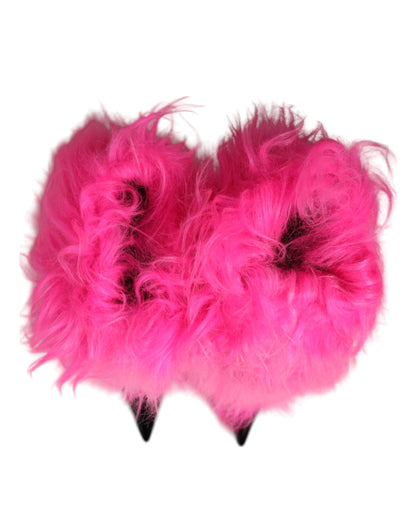 Dolce &amp; Gabbana Pink Faux Fur Leather High Heels Boots Shoes