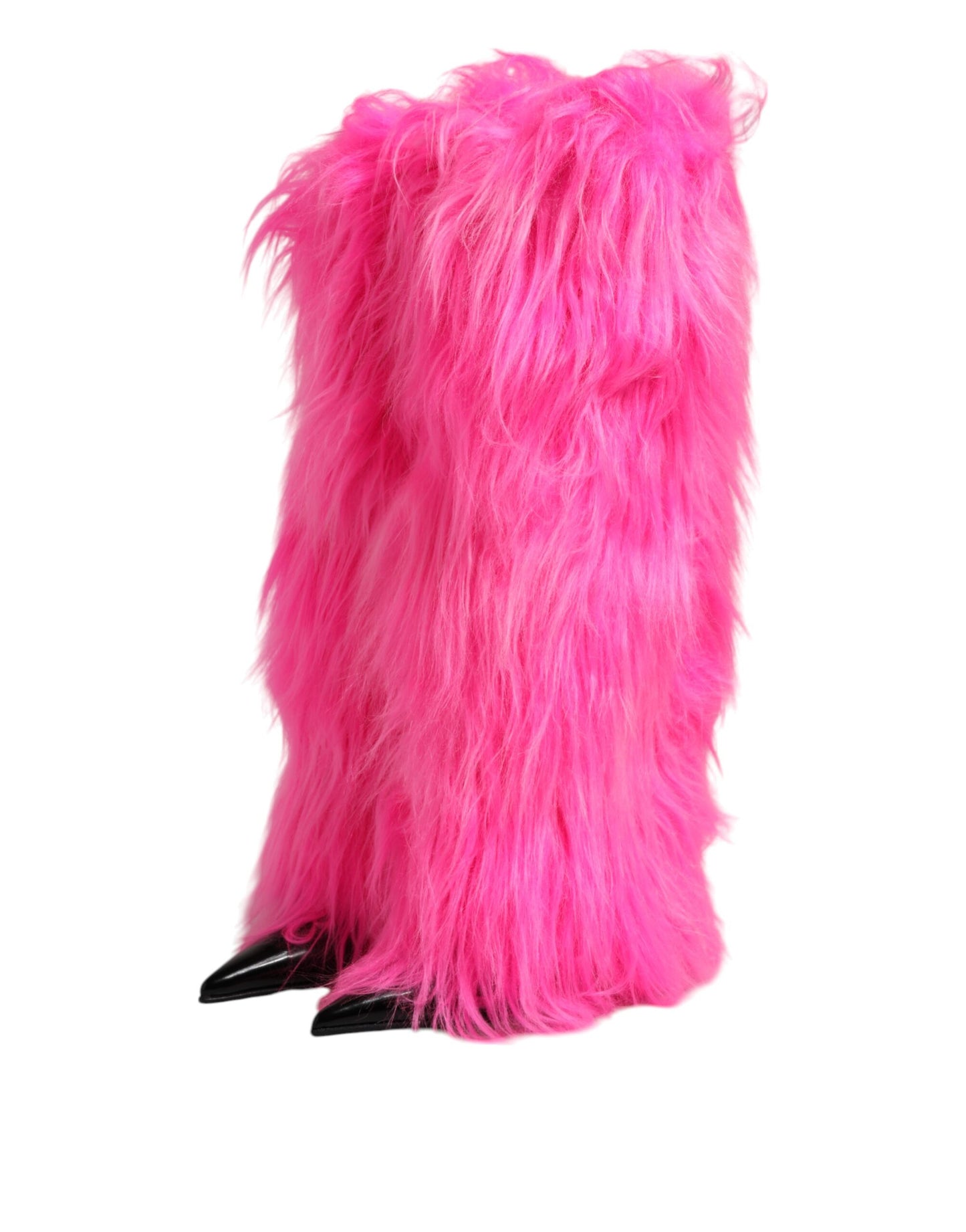 Dolce &amp; Gabbana Pink Faux Fur Leather High Heels Boots Shoes