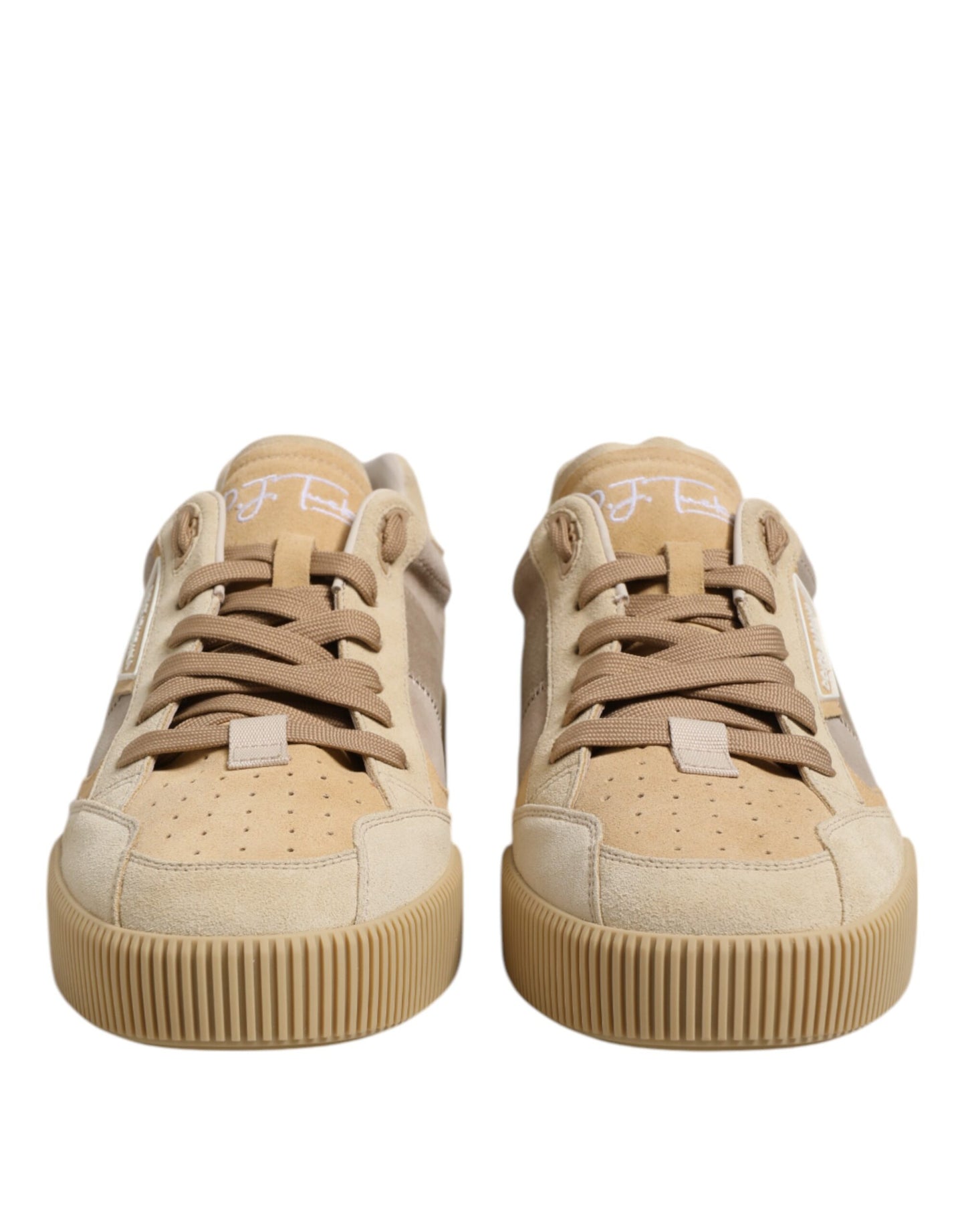 Dolce &amp; Gabbana Beige Leather Low Top Lace Up Sneakers Shoes