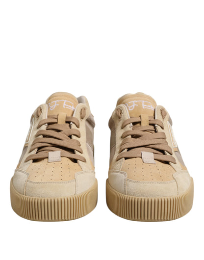 Dolce &amp; Gabbana Beige Leather Low Top Lace Up Sneakers Shoes